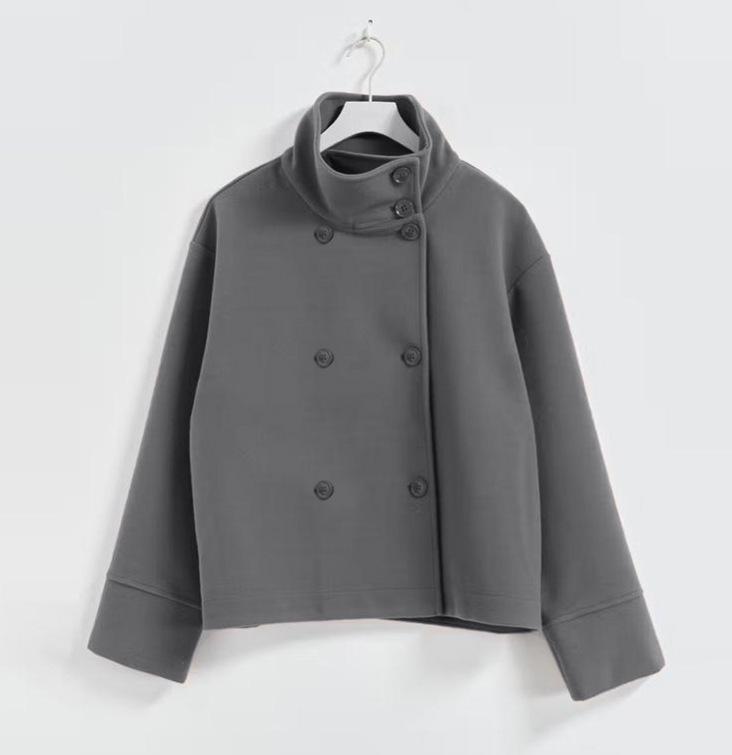 Women s 2025 Autumn/Winter Stand-Up Collar Long Sleeve Solid Wool Coat Medium