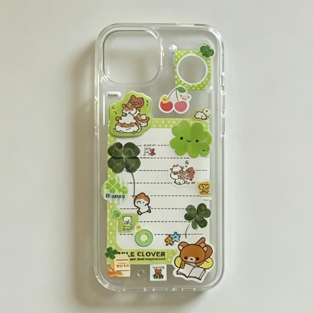Four-Leaf Clover Bear Phone Case for iPhone 17 17e 16e 16 15 14 13 12 11 Pro Max 7 8 Plus X XR XSMax Airbag Anti Fall Clear