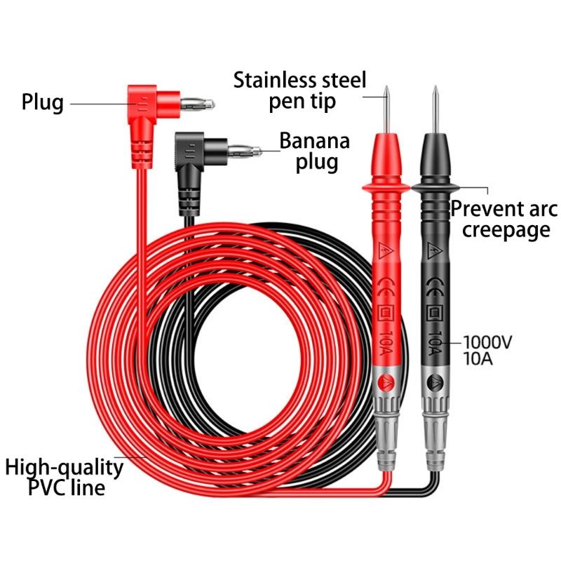 Test Leads Needle Pin Replacement Digital Multimeter Probe Wire Pen Cable Set 1000V 10A Electric Test Leads Tester Probe