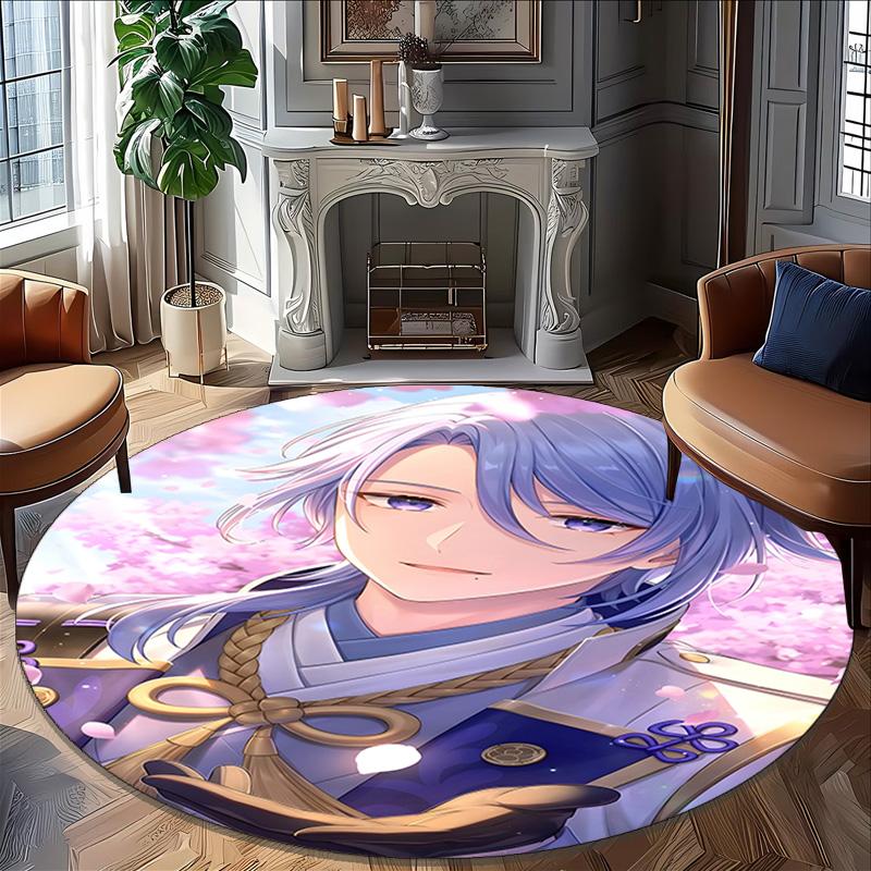 1pc Genshin Impact1 Print Round Carpet Chair Round Carpet Suitable for Bedroom Living Room Home Decorative Carpet