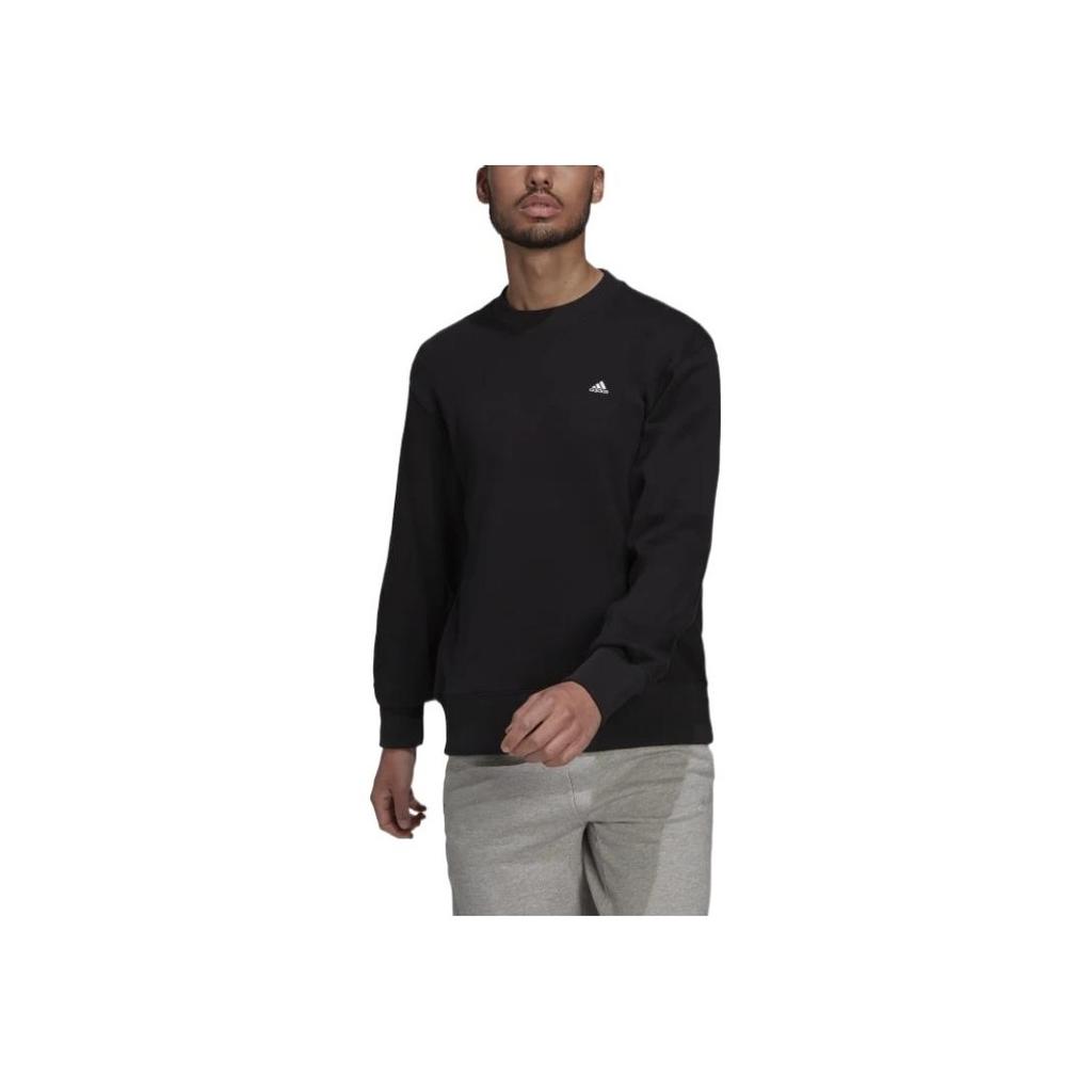 Adidas Solid Color Logo Print Crew Neck Sweatshirt Men Tops Black H45395