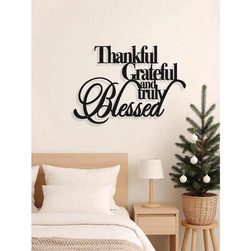 Thankful Blessed Metal Wall Sign Rustic Farmhouse Decor Christian Scripture Art Religious Gift