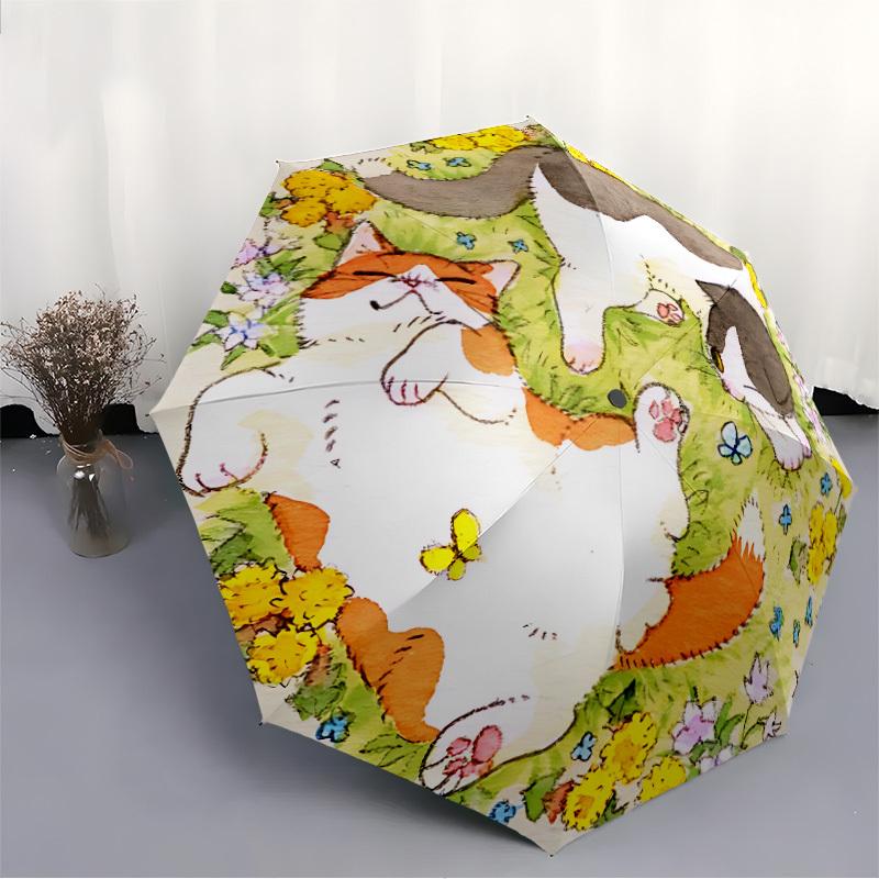 1 Stück Katzen, BlumenAutomatisches Öffnen/Schließen Faltbarer Regenschirm, Kompakter Tragbarer Reise-Regenschirm, Perfekt für Geburtstag/Feiertage, Niedlicher Regenschirm y018