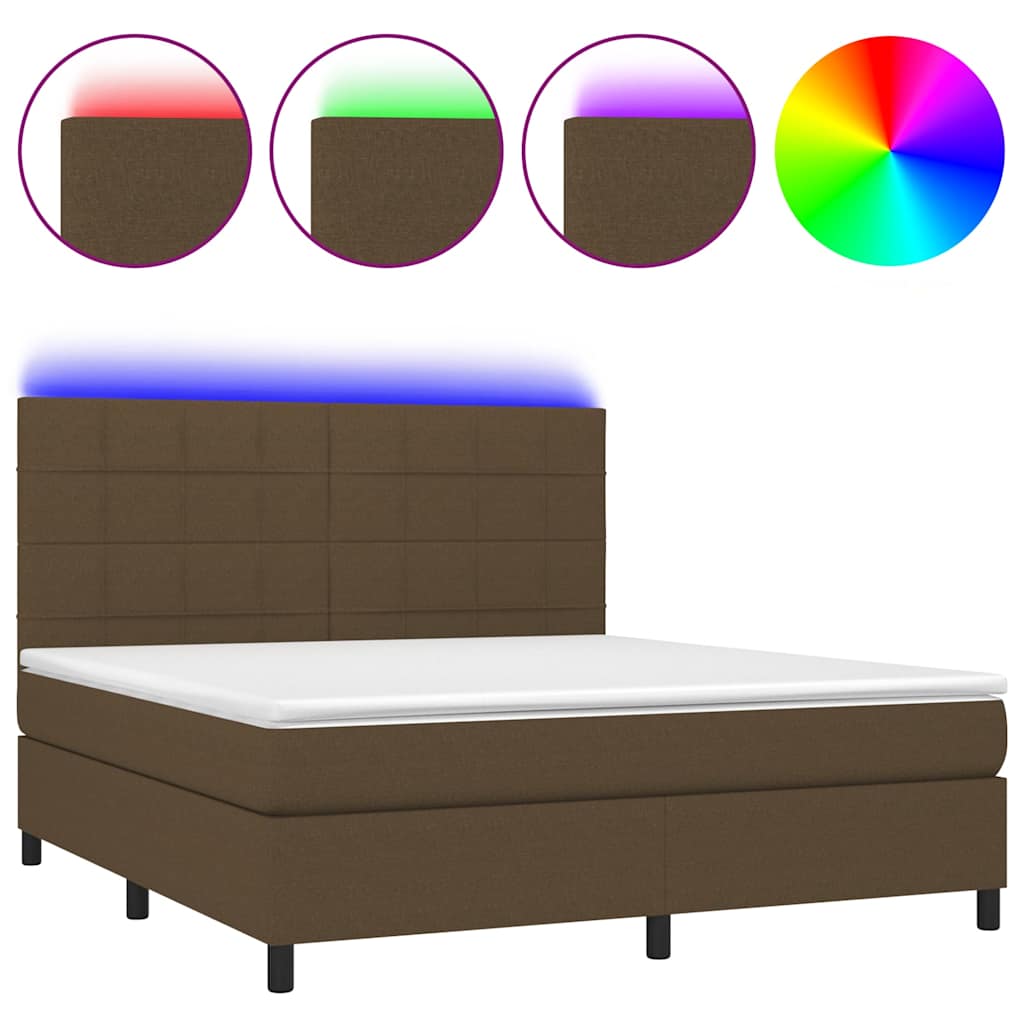 Box Spring Bed with Mattress & LED Dark Brown 160x200 cm Fabric
