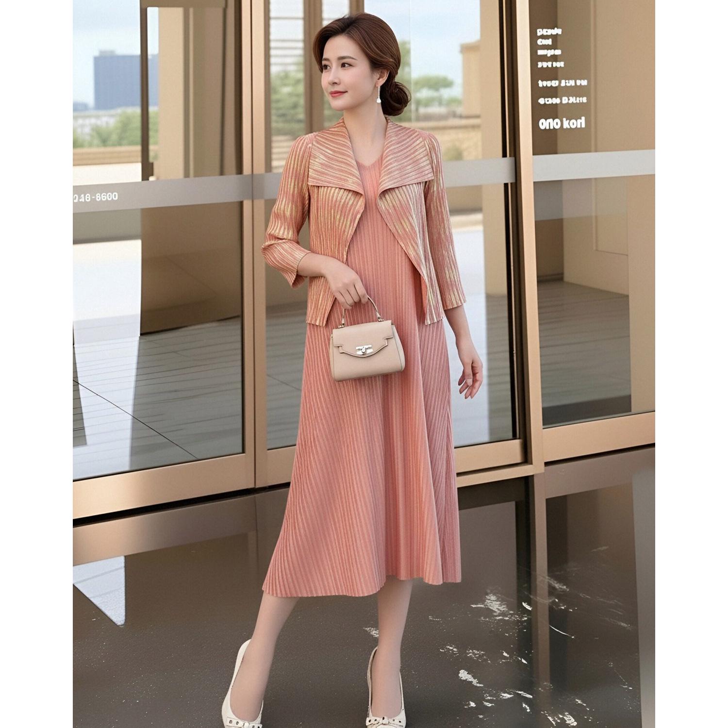 

Spring Pleated Red Skirt & Cardigan Vest Two-Piece Women s Set One Size (45-80 kg) рожевий