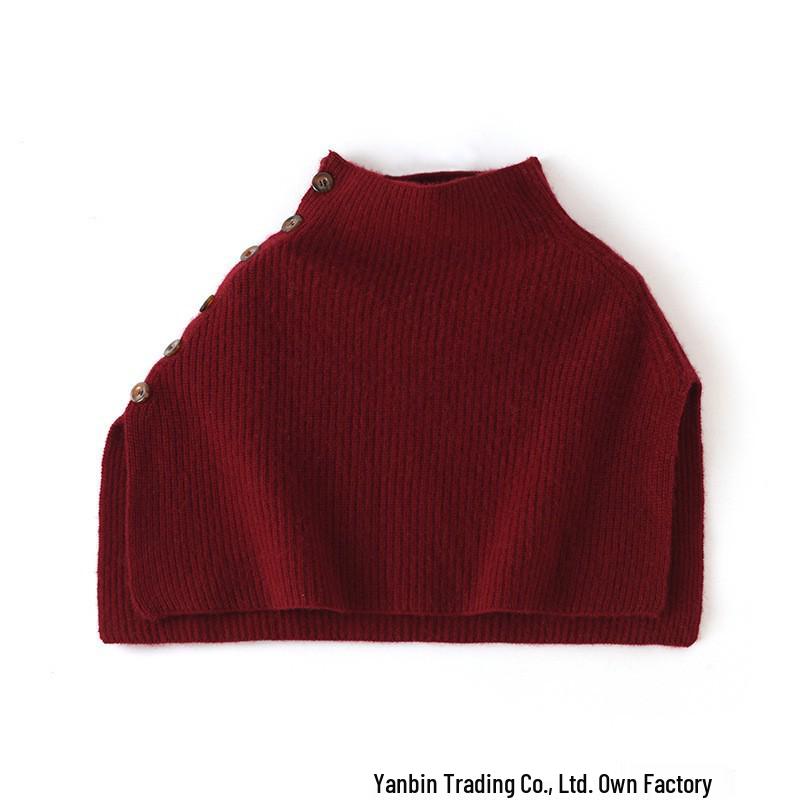 Cross-Stitch Button-Up Shawl for Women - Autumn/Winter Warm Knit Wool Scarf & Pullover Outerwear