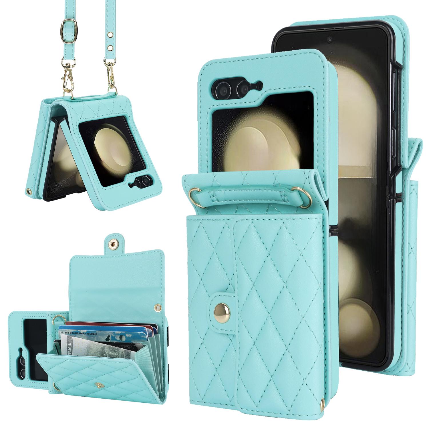 

ZD 03 for Samsung Galaxy Z Flip7 FE 5G/Z Flip6 5G Case Bag Design PU Leather Crossbody Phone Cover RFID Blocking Blue