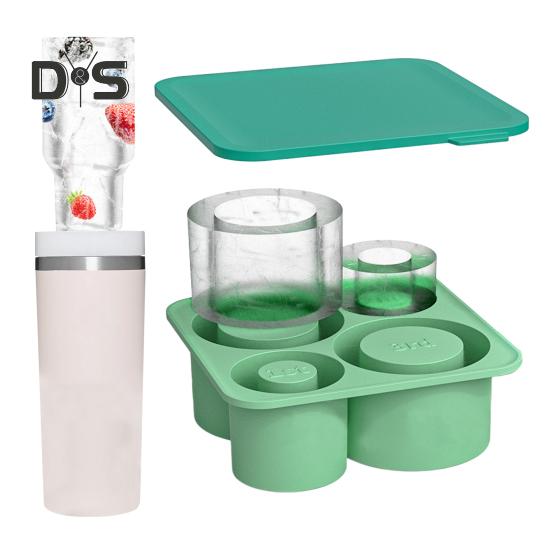 Silicone Ice Cube Tray for 20-40 Oz Tumbler Hollow Cylinder Design Ice Mold with Lid BPA-Free Reusable Ice Cube Maker for Cup H2.0
