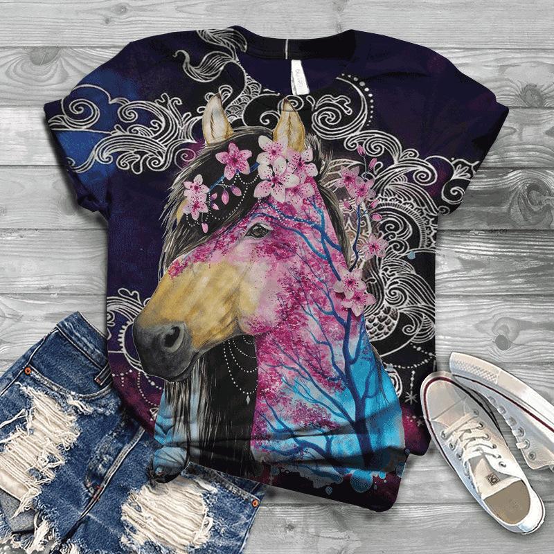 New European and American 3D Digital Printed Women's Loose Short Sleeved Casual Top T-shirt