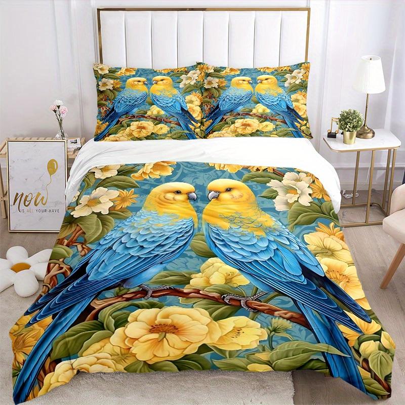 3pcs Parrot Floral Bedding Cover Set, Fashion Classic Popular Print Bedding Set, Soft Comfortable, All - Season Use, For Bedroom, Guest Room097