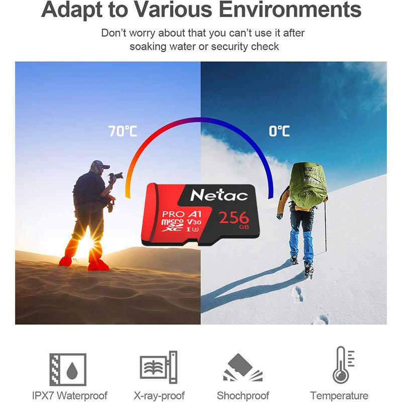 Netac Karta Pamięci Micro SD 128GB 32GB 64GB 256GB Karta TF 512GB Wysoka Prędkość Do 100MB/s A1 U3 V30 C10 Karta SDXC do Aparatu, dronów, konsoli do gier, GoPro