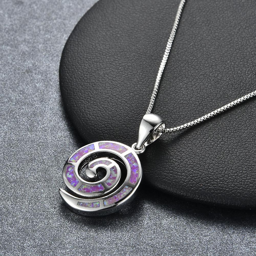 S Silver Necklace Natural Sterling Silver Blue Opal Necklace Women's Men's Conch Necklace Pendant Jewelry