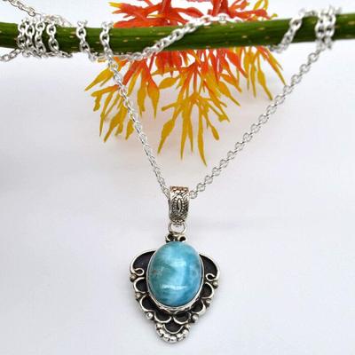 Necklace and Pendants, Natural Larimar Necklace 925 Sterling Silver Necklace