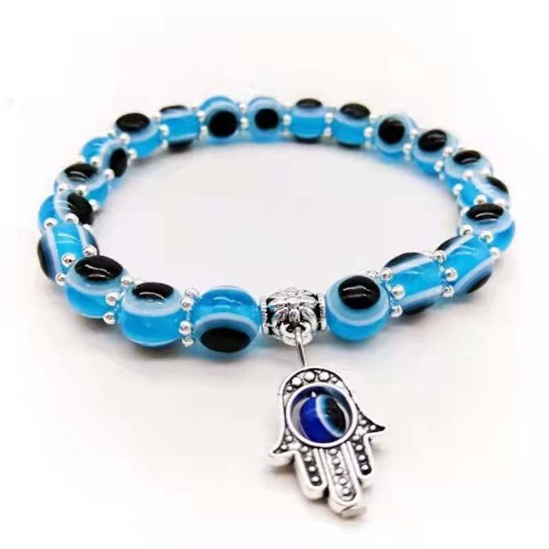 Handmade Bohemian Colorful Evil Eye Seed Bead Charm Bracelet For Women Elastic Beach Bangle Jewelry