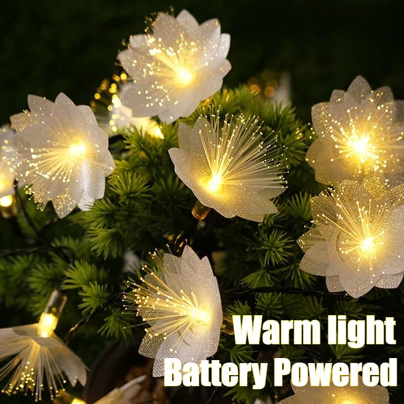 1.5/3/6M Artificial Optical fiber flower String Lights Battery Powered Fairy Lights Wedding Christmas New Year Party Garland Decor Supplies