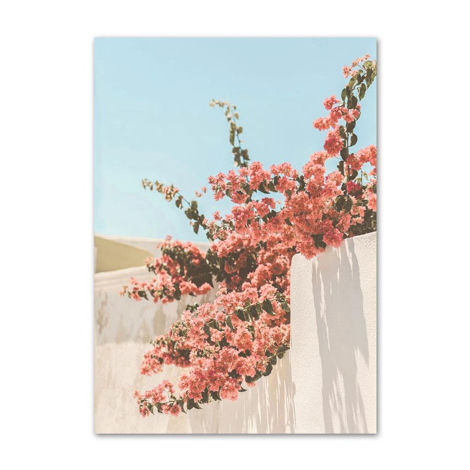 נוף ים כחול תכלת טירת סנטוריני אמנות קיר ציור קנבס פוסטרים והדפסים נורדיים תמונות קיר לעיצוב הסלון