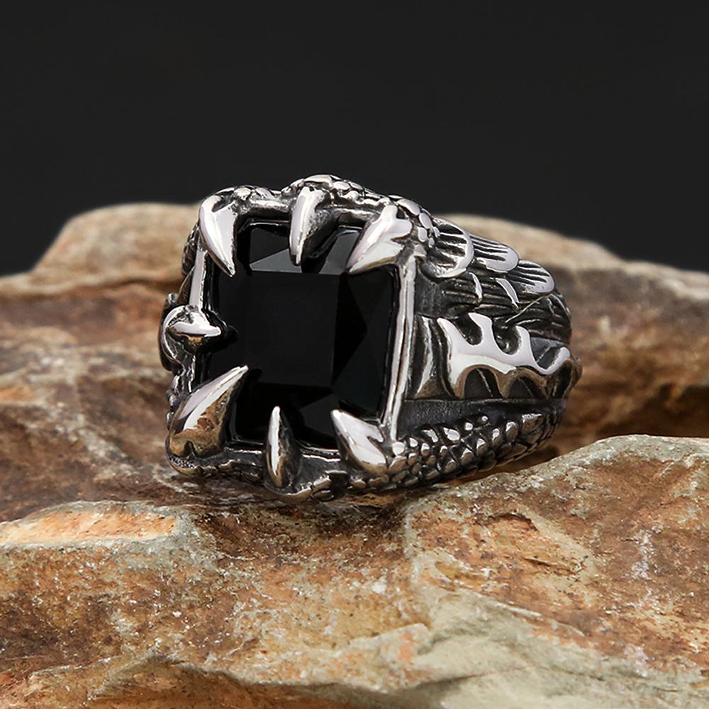 Vintage Viking Dragon Claw Stone Ring For Men Boy Stainless Steel Punk Rock Nordic Rings Fashion Jewelry Gift