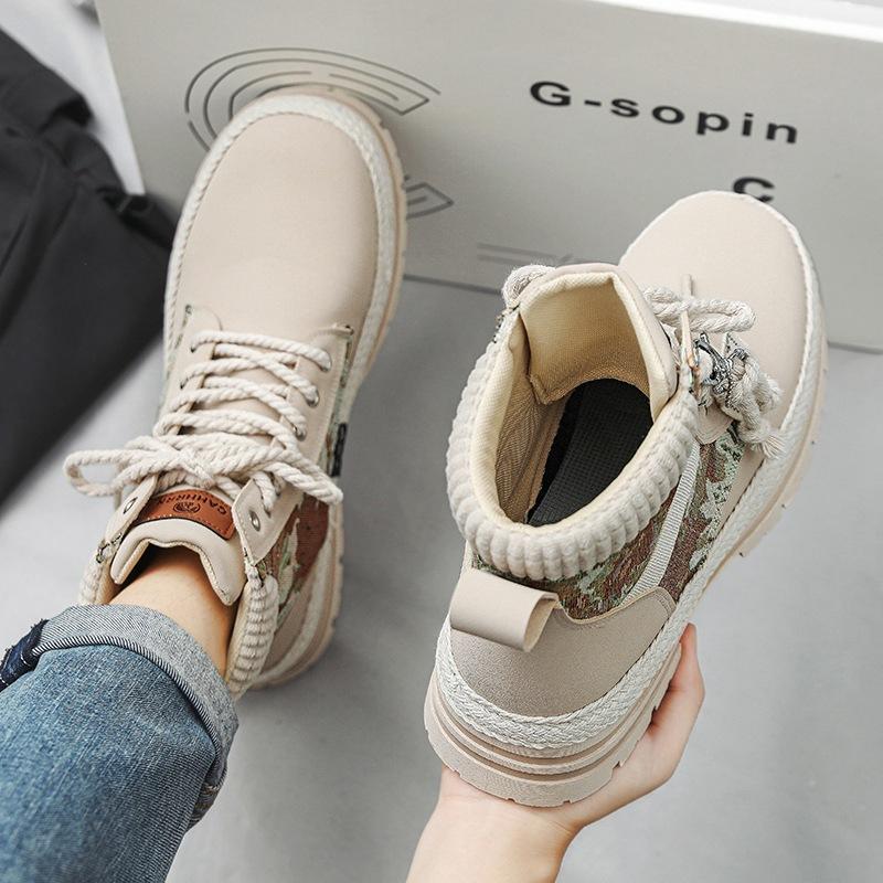 Leather Martin Boots Men's Autumn High-top Men's Boots Autumn and Winter Velvet Tooling Trendy Boots Men's Straw Bottom