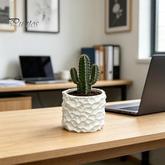 Concave Convex Flowerpot 3D Printed Wave Pattern Plant Pot, Matte White Succulents Planter, Integrated Molding Simple Design Pot Smooth Decorative