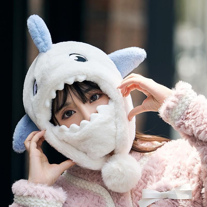 Ski Head Cover Ear Protection Face Pullover Hat Warm Veneer Cartoon Shark Cycling Cute Snow Helmet Hat
