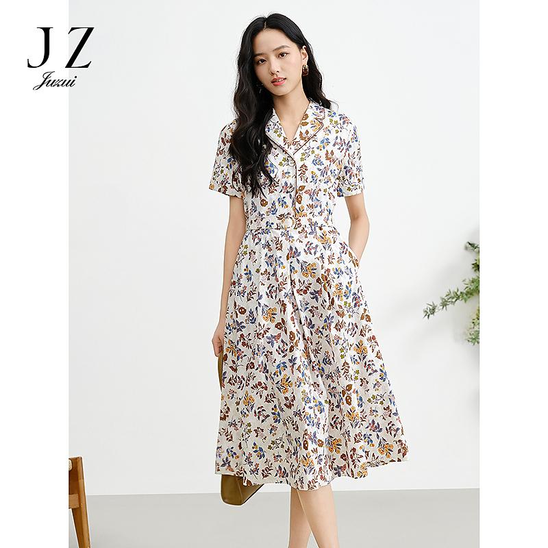 JUZUI Retro Countryside Floral 100% Cotton Dress for Women 2025 Summer Collection