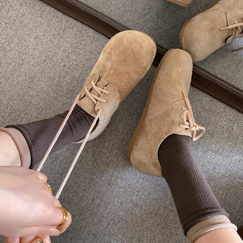 Modetraining Kuhveloursleder Schnürschuhe Damen 2025 Herbst Neue Damen Sneaker Ballerinas Retro Komfort Täglich Lässig Sportschuhe Große Größe