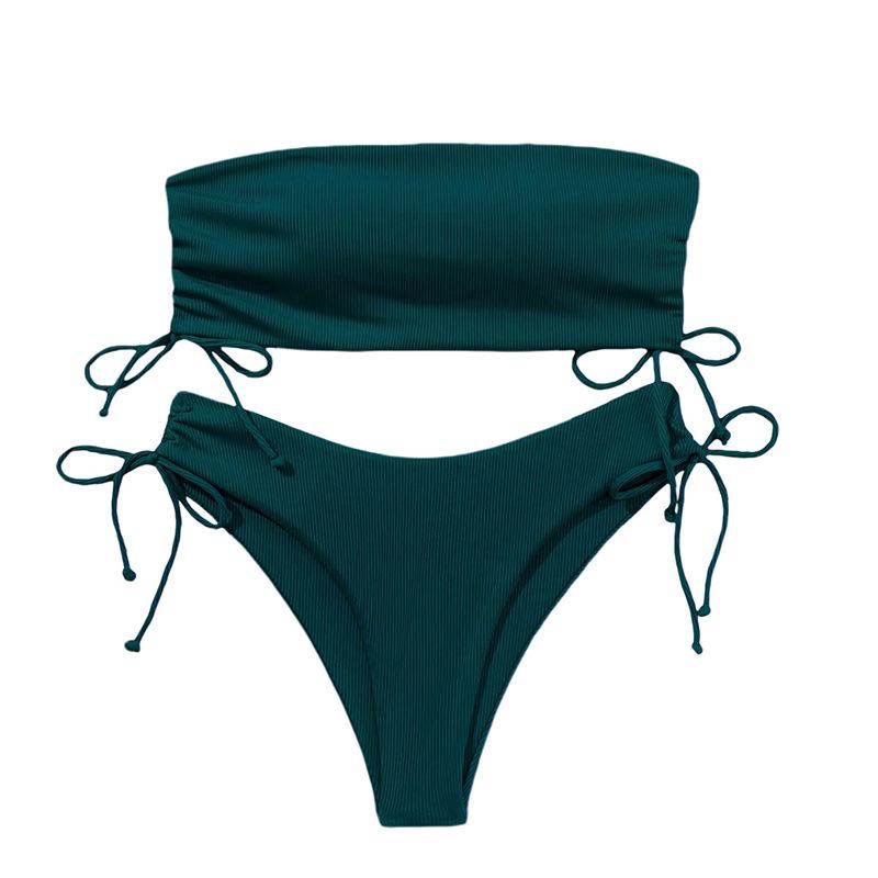 European & American Sexy Bandeau Split Swimsuit - Women's Drawstring Bikini Fashion