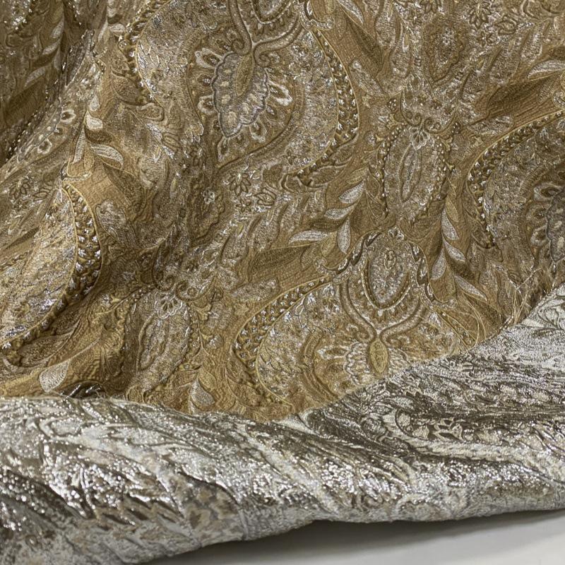Exotischer Europäischer Stil Gold Seidenmischgewebe, Königlicher Palast Stil, Dreidimensionales Relief, Geprägter Jacquard Designerstoff