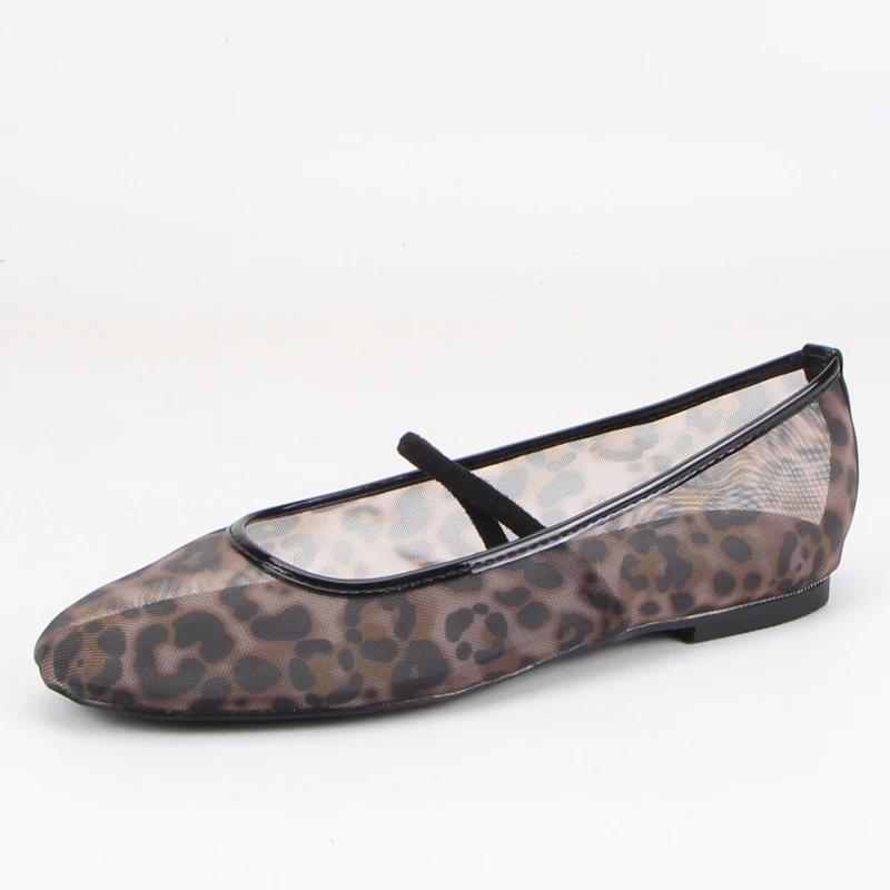 

Леопардовый принт сетчатые туфли женские повседневные прозрачные балетки туфли Мэри Джейн женские круглые носки ажурные элегантные лоферы 2025 42 леопардовый