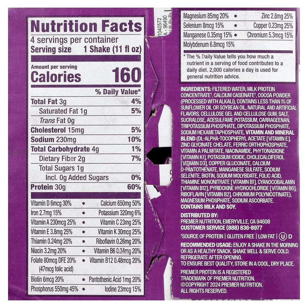 Premier Protein, High Protein Shake, Chocolate, 4 Shakes, 325ml (11 fl oz) each