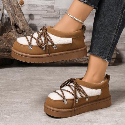 Knöchelhohe Winter-Schneestiefel Damen Modische Slipper Dicke Sohle Warme Stiefel Runde Zehenpartie Gummisohle Damenstiefel