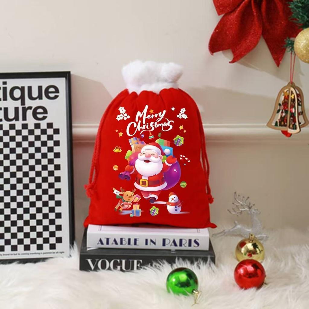 30x40cm Large Christmas Gift Bag Velvet Santa Claus Candy Bags Drawstring Pouch Christmas Eve Party Apple Bag Packaging Bag