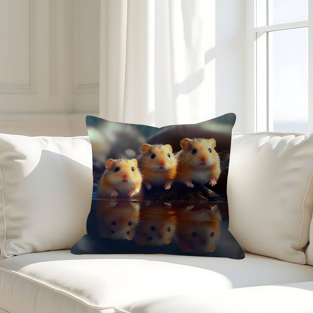 Cute Hamster Pillow Covers Cartoon Sofa Decorative Home Double-sided Printing Short Plush Cute Cushion Cover