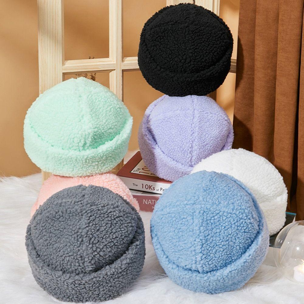 

Keep Warm Brimless Beret Soft Plush Docker Cap Fashion Basin Hat Women