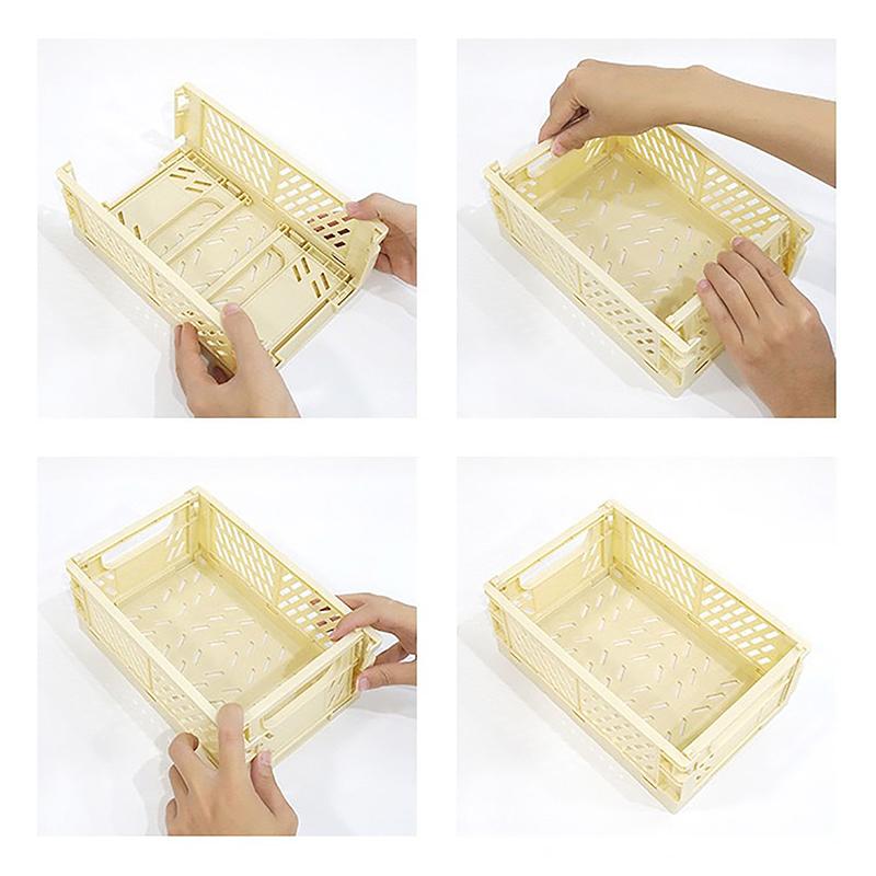 Collapsible Crate Plastic Folding Storage Box Basket Utility Cosmetic Container Desktop Holder Home Use School Desk Storage Box