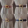 Leather Belt Women With Flowers Shaped Metal Buckle For Daily Casual Use Office