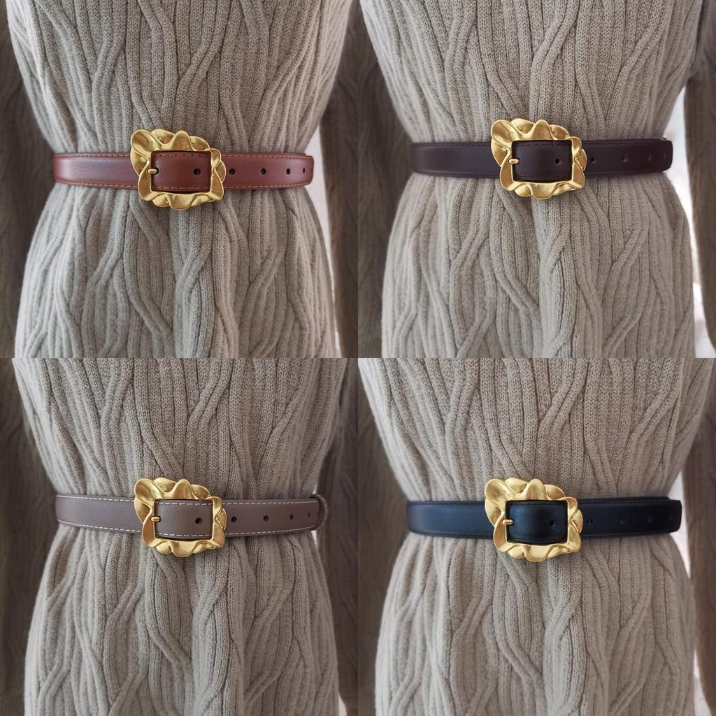 Leather Belt Women With Flowers Shaped Metal Buckle For Daily Casual Use Office