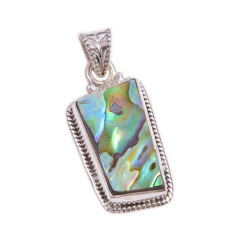 Natural Abalone Shell Gemstone 925 Solid Sterling Silver Gift Pendant 1.5" A0j05