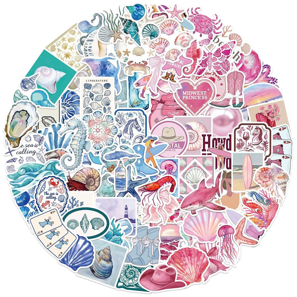 10/30/50/100pcs Cute INS Style Cartoon Blue Pink Coast Aesthetic Stickers DIY Laptop Notebook Suitcase Decoration Sticker Decals