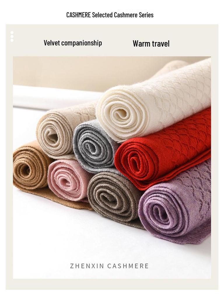 Women's Diamond Openwork Pure Cashmere Scarf: Warm, Knitted, Versatile Shawl for Autumn & Winter