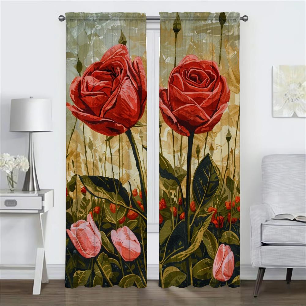 Verdunkelungsvorhang für Zimmer 2 Paneele Rosen und rosa Tulpen Raumteiler Anti-Mücken-Vorhänge 2 Stück Halloween-Dekoration Jalousien
