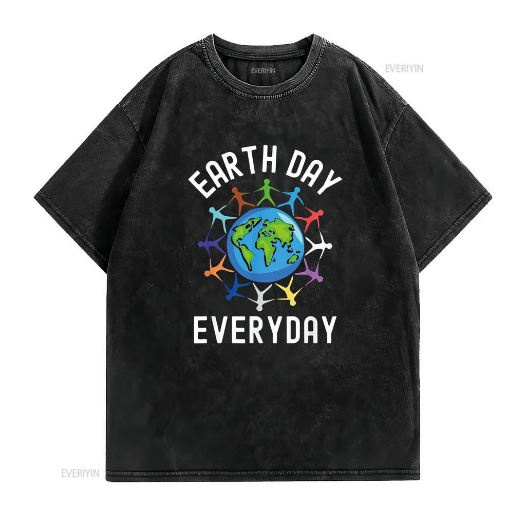 Womens Earth Day Everyday T Shirt Black 2XL Vintage Washed Homme Casual Comfortable Soft Streetwear Unisex Designer Clothes