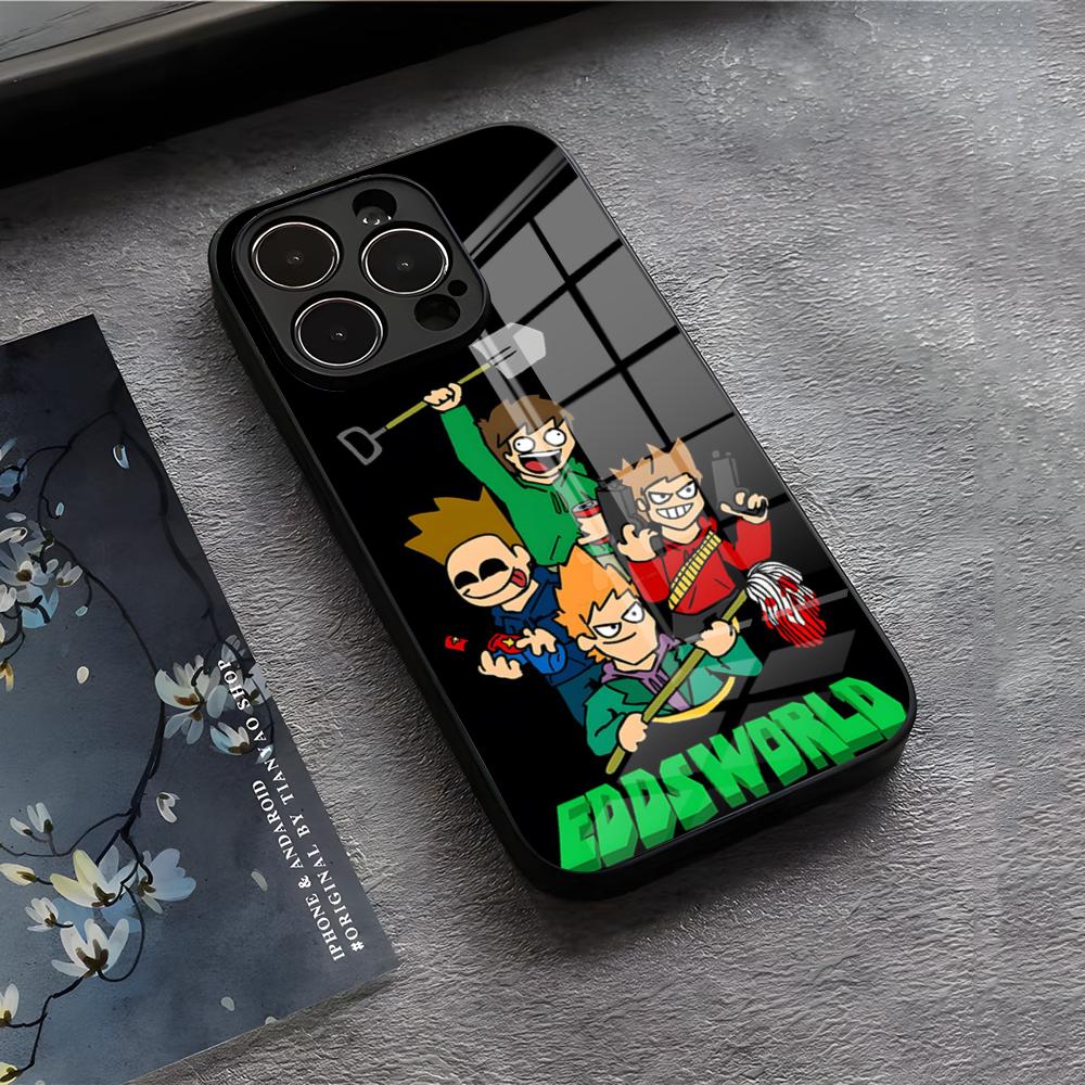 E-EddsworldS Anime Phone Case For IPhone 17 Air 16 E Pro Max 15 14 13 Mini 12 Pro 11 Max Plus Black Glass Cover