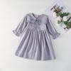 Girls' Spring Embroidered Lace Collar Long Sleeve Cotton Dress