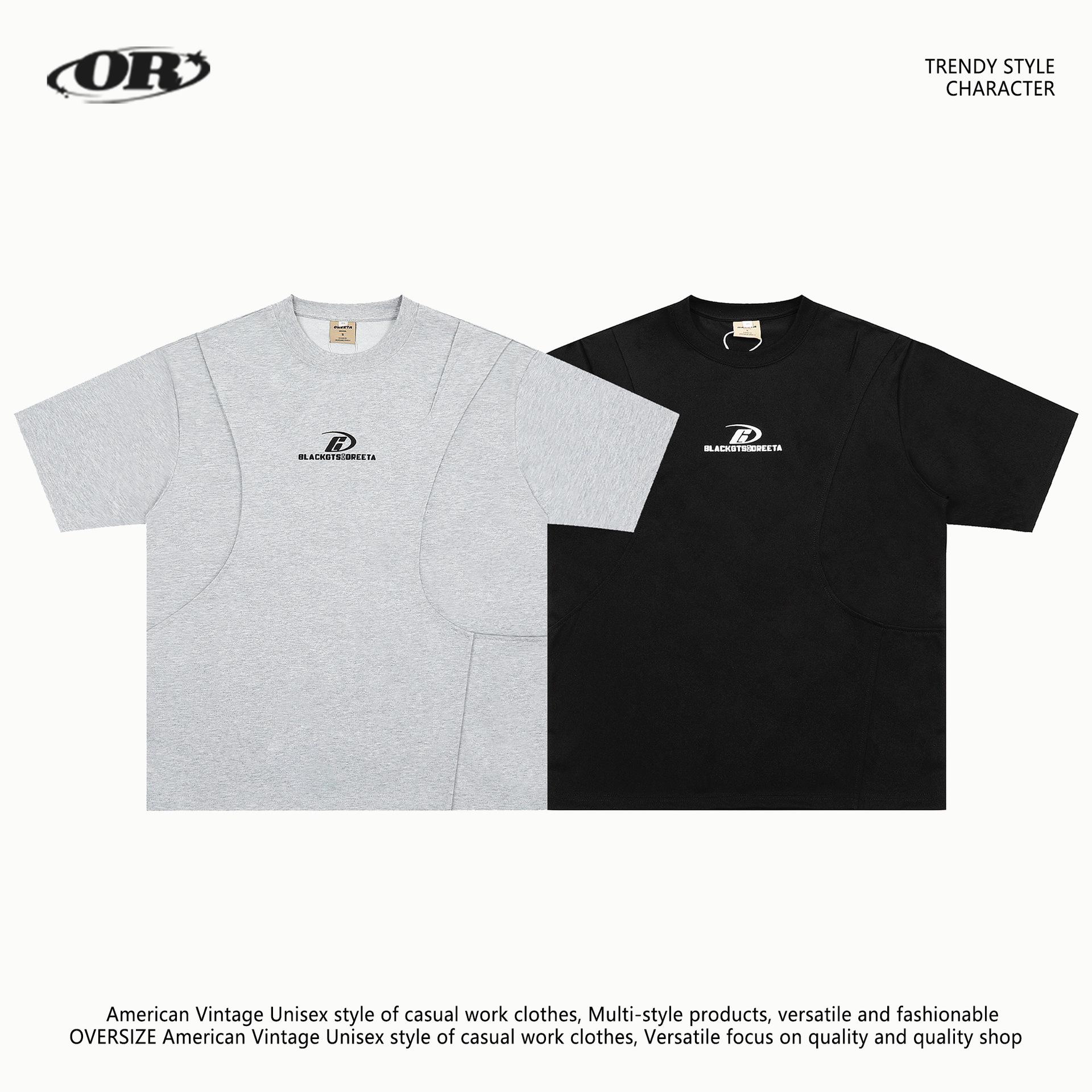 

OREETA Unisex Letter Print Short Sleeve T-shirt - Loose Fit, Crew Neck, American Style for Spring XL хізер сірий колір