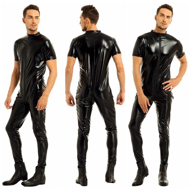 Men PVC Leather Underwear Long Sleeve T-shirt Top Zipper Clubwear Vest Costume Men PVC Leather Underwear Long Sleeve T-shirt Top Zipper Clubwear Vest Costume