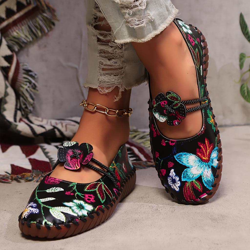 Fashion Floral Print Flats - All-Season Comfort Slip-On Round Toe Shoes with TPR Sole and Soft Man-Made Inner Material - European Special Fashion