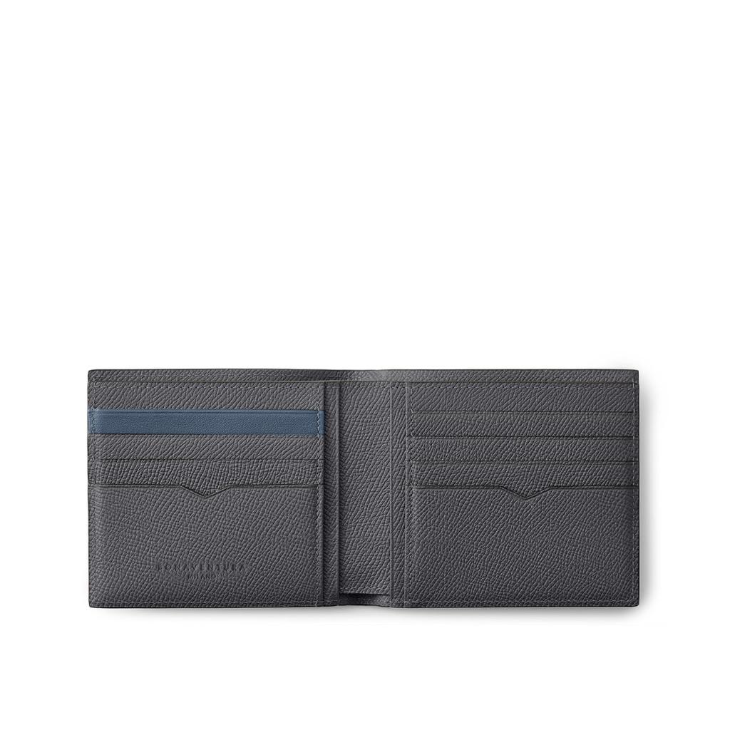 BONAVENTURA Bi-Color Bifold Wallet in Nobile Leather [Charcoal Gray x Jeans Blue]. Made with European-grade leather for a minimalist look. Thin and