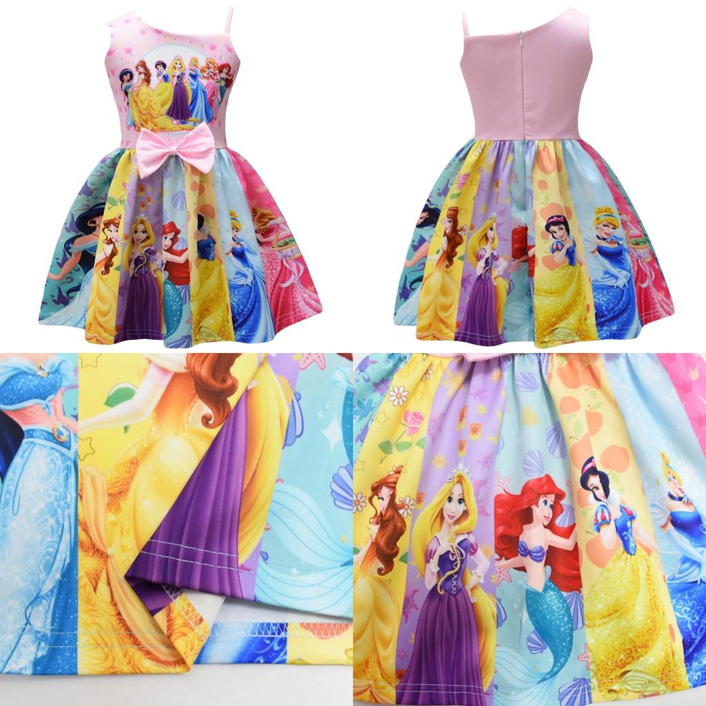 Vestito Bambina Principesse Disney Con Fiocco Misto Cotone Per Primavera Estate Età Da 3 A 8 Anni