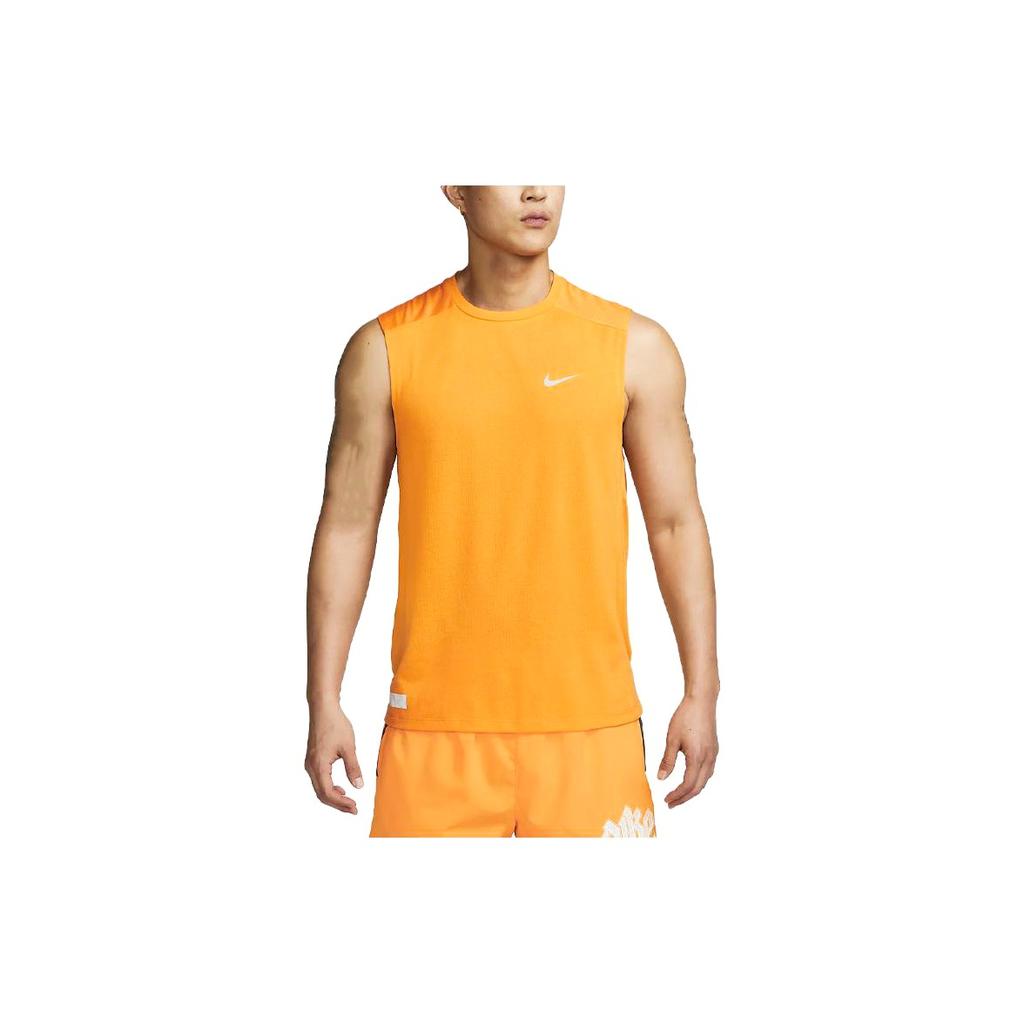 Nike חולצת טנק ללא שרוולים לאימוני ריצה לגברים, צווארון עגול, לוגו בצבע אחיד, כתום DX0852-836